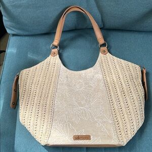 Sakroots Roma Straw Shopper Hobo Tote Bag Purse Handbag Boho Floral Linen Blend